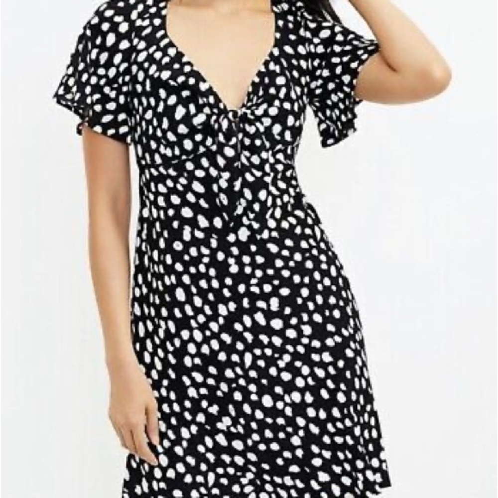 LOFT Dotted Tie Front Flare Dress - XXSP (1.11)